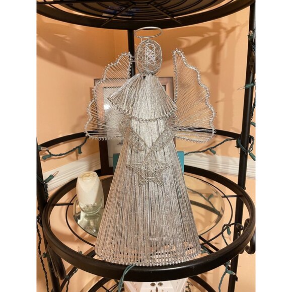 Angel Christmas Tree Topper Light-Up Silver Wire With Star Design&Halo Size 13” - Picture 3 of 12